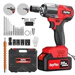 21V 3 in 1 Cordless Impact Wrench Cordless Screwdriver Brushless, 4pcs Scokets, 12 Drill Bits, 1/2" Drive Dual Speed Automatic Power Tool with LED Work Light(550NM）