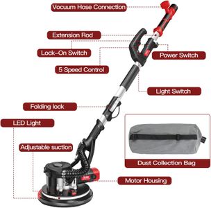 880W Drywall Sander with Vacuum – Powerful Electric Wall Sander