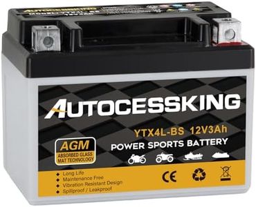 Autocessking YTX4L-BS Motorcycle Battery, 12V 3Ah Rechargeable Maintenance Free Sealed AGM Battery Powersport Replacement Battery for ATV and Scooter