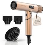 Dual Voltage Travel Hair Dryer 1500W - Ionic Blow Dryer with Diffuser & Concentrator | Foldable Handle, Cool Shot Button | Fast Drying, Lightweight, Low Noise | For Worldwide Travel & Home Use