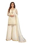 TRENDMALLS Women's Cotton Embroidery Kurta Sharara Suit Set Indian Pakistani Wedding, Off-white, 4X-Large