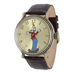 Disney Adult Vintage Analog Quartz Watch, Antique Gold, Goofy
