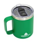 Logout Gear 12oz Coffee Mug Tumbler for Camping with Lid and Handle, Vacuum Insulated Stainless Steel - Keeps Your Hot or Cold Drinks for a Long Time for Outdoor, Home or Office (Green)