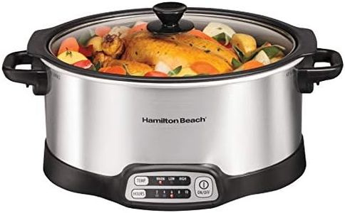 Hamilton Beach 33662 Programmable Slow Cooker with 6 Quart Stovetop-Safe Sear & Cook Crock, Silver