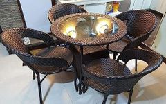 Ratan Indai Garden Patio 4 Seater Chair and Table Set Outdoor Balcony Garden Coffee Table Set Furniture with 1 Table and 4 Chairs Set