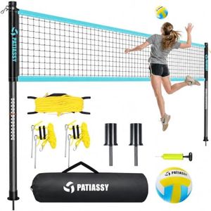 20FT Portable Outdoor Volleyball Net Set for Backyard with Anti-Sag | Metal Ground Stakes & Pole Spikes for Stability, Rust-Resistant Steel Poles, Easy Setup, 3 Adjustable Heights, Carry Bag