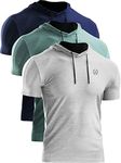 Neleus Men's 3 Pack Dry Fit Running Shirt Workout Athletic Shirt with Hoods,Navy Blue,Light Green,Grey,2XL,EU 3XL