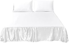 Tache Satin Silky Lustrous Sweet Victorian Royal Glam Platform Tailored Dust Ruffle Bed Skirt - White - King