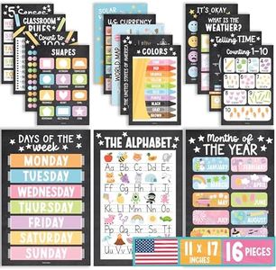 16 Educational Posters for Toddlers 1-3 - Laminated Toddler Learning Posters For Preschool & Kindergarten, Alphabet Numbers Colors Shapes Days of the Week Poster for Kids, Chalkboard Classroom Decor