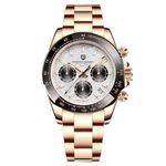 Pagani Design Men's Quartz Watch with Single Chronograph Code, Water-Resistant, Ceramic and Stainless Steel（White Gold GY）