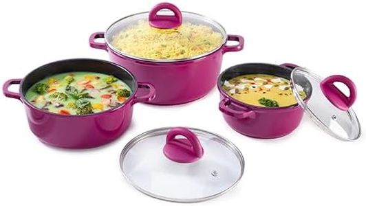 Wonderchef Ceramide 6 pcs Casserole Set | Die Cast Aluminium | Non Stick Coating | 2 Years Warranty | Pink