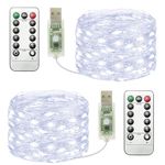 [2 Packs] Fairy Lights, 39FT 120LED USB Twinkle Lights with Remote Control, 8 Modes, Timing & Dimmable String Lights, Cool White Fairy String Lights for Indoor Bedroom Room Home Christmas Decor