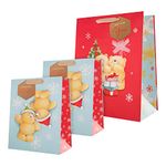 Hallmark Gift Bags, Gift Bags for Presents, Pack of 3, Festive Designs, Christmas, Forever Friends, Bears, Cute, Red