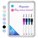 VUSIGN Small White Board Dry Erase, 216 x 280 mm Magnetic Dry Erase Board, Mini Whiteboard with Markers for Kids, Students, Fridge, Wall, Locker, Grey