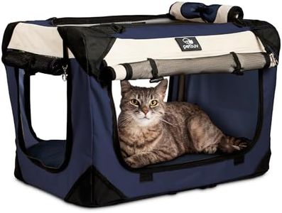 PetLuv Soothing Happy Cat Medium - Large Premium Soft Sided Cat Carrier & Travel Crate w/Locking Zippers Plush Nap Pillow 4X Interior Room 4 Windows Sunroof Folds Flat Washable Reduces Anxiety