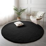 Hometail Fluffy Soft Anti-Slip Black Round Circular Carpet Area Rug Mat (48X48 Inches) Washable Thick Microfiber High Density Fur Non-Shedding Living Room Carpet Mat (Black, 4x4 Feet)