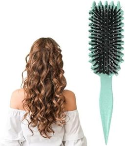 Curly Hair Brush, 2024 Newest Curl Defining Brush,Boar Bristle Hair Brush Curling Roll Comb for Women Girls, Styling Brush for Detangling Shaping and Defining Curls（Green)