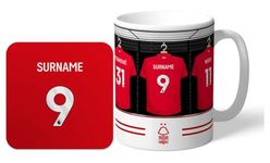 Personalised Dressing Room Shirts Photo 11oz Mug & Coaster Set for Nottingham Forest FC supporters, officially licensed, with club colours, ideal for Forest fans