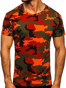 BOLF Hombre Camiseta de Manga Corta Escote Redondo Camuflaje T-Shirt Crew Neck Entrenamiento Deporte Estilo Diario S807 Verde-Naranja M [3C3]