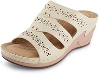 Alexis Leroy Women's Open Toe Comfortable Hollow Out Platform Wedge Slide Sandals Beige 9 US