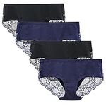 LIQQY Women's 4 Pack Cotton Lace Coverage Seamless Brief Panty Underwear (CA/US, Alpha, X-Large, Regular, Regular, Black/Navy)