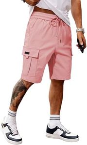 JMIERR Mens Cargo Shorts Casual Stretch Classic Drawstring Relaxed Fit Summer Work Capri Shorts with Pockets,US 34(M),Pink