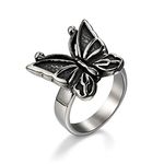 Rofusn Vintage Goth Butterfly Rings for Women Girls, Stainless Steel Ladies Cocktail Party Statement Ring for Christmas, Stainless Steel, other