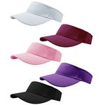 Rbenxia 5 Pieces of Adjustable Sport Visors Sun Visor Hats Cap Visors for Women and Men (Black, White, Pink, Purple, Burgundy)