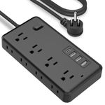 Power Strip Surge Protector with 8 Outlets & 3 USB Ports & 1 USB-C Port (5V/3A), 1700 Joules, Angled Flat Plug, Spaced Outlets & ETL Listed Power Outlet for Home Office - Black