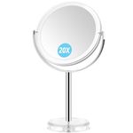 MIYADIVA 20X Makeup Mirror for Dressing Table,Magnified Vanity Mirror with 360° Rotation,Double Sided 1X & 20X Magnifying Mirror on Stand,Bathroom Mirror Free Standing,17 cm