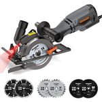 DOVAMAN Circular Saw, 710W Mini Circular Saw with Laser, 3500rpm, Metal Auxiliary Handle, Cutting Depth 43mm (90°), 29mm (45°), 6 Saw Blades Ideal for Wood, Soft Metal, Plastic, Tile - MCS01A