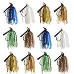 Football Jig for Bass Fishing - 12pcs Football Jig Heads with Weed Guard Silicon Skirts Weedless Fishing Jig Flipping Jig Swim Jigs for Bass Artificial Baits Fishing Lure Kit for Pike, Walleye