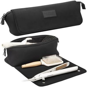 BAREFOOT CARIBOU Hair Tools Travel Bag and Heat Resistant Mat for Flat Irons, Straighteners, Curling Iron, Haircare Accessories, 2-in-1 design, with Interior Pockets, Portable Organizer(Black)