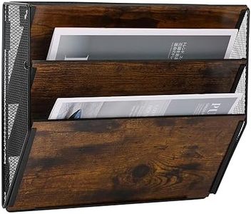TQVAI Wall Hanging File Organiser 3 Tier Wooden Magazine Rack A4 Paper Holder Wall Mounted Document Storage Organizer, Black/Antique
