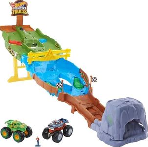 Hot Wheels Monster Trucks Wreckin’ Raceway Playset with Monster Trucks Bigfoot & Gunkster for Head-to-Head Competition, Toy for Kids 4 Years Old & OIder (HJG32)