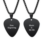 INBLUE Personalized Guitar Pick Necklace for Men Engraved with Text/Photo Customize Stainless Steel Guitar Pendant Rock Punk Cool Jewelry Gift for Music Lover (A2 - Text)