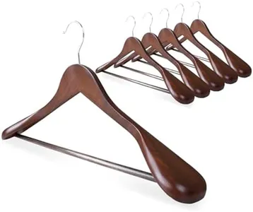 6 Pack Wooden Hangers with Wide Shoulder Design,Suit Hangers with Non Slip Pants Bar, Smooth Finish for Heavy Clothes,Sweater Coat Hanger for Closet,Mahogany Color