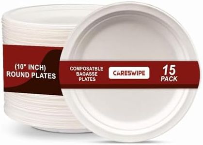 Careswipe Disposable Plate Round Plain, Eco-Friendly Disposable Plates, 1O inches 15 Pcs, Heavy-Duty for Parties, Events, Weddings, Picnics, and Everyday Use