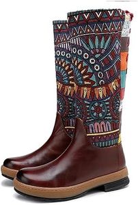 Riutiru Artisan Handmade Women's Cowboy and Knight Boots - High Heels and Flat Bottoms Genuine Sheepskin, Ethnic and Vintage Style for Ladies and Girls (Brown A, 8)