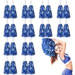 24 Pcs Metallic Cheerleading Pom Poms for Kids, Cheerleaders Cheer Pom Poms with Baton Handle, LINYAPRY Cheering Squad Hand Flower for Adults Team Spirit Sports Game Dancing Party (Blue)