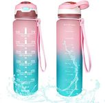 1L/32OZ Water Bottle,AIRABLE Motivational Water Bottle with Straw&Time Marker,Reusable Leakproof BPA Free WaterJug,Large Capacity Drinking Bottle for Fitness and Outdoor Enthusiasts Gradient Pink