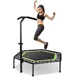 50" Mini Trampoline,Fitness Trampoline with Adjustable Handle,Exercise Trampoline Rebounder for Kids Adults Suitable for Indoor Max Load 330lbs (Green)