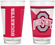 Rico Industries NCAA Ohio State Buckeyes Main 16 oz Pint Glasses with Digitally Printed Logo, Set of 2 Classic Drinking Glasses, for Fans, Dishwasher Safe, Great for Beer, Iced Tea