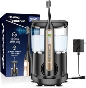 Electric Toothbrush with Water Flosser, Upgraded 2.0 Electric Toothbrush for Adults, 5 Floss Speeds & 3 Modes with 3 Brush + 1 Nozzle, 500ML Tank, IPX7 Waterproof for Braces & Gum Care (Black Gold)