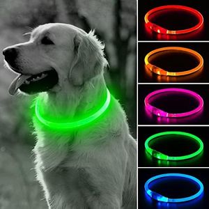 BSEEN Light Up Dog Collar - Glowing LED Dog Collar, TPU Cuttable Lighted Puppy Collar, Rechargeable Dog Walking Light for Small Medium Large Dogs (Green)