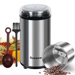 Suewow Electric Coffee Grinder - Powerful 200W Motor, Detachable Bean and Spice Grinder for Coffee Beans, Spices, Peanuts, Grains - Large Capacity Multipurpose Grinder (Silver)