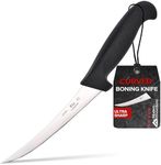 Modern Innovations 6 Inch Boning Knife, Ultimate Culinary butcher knife, Black Plastic & Stainless Steel Curved Boning Knife for Meat Cutting, Deboning & Filleting with Ultra-Sharp Stiff Blade