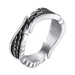 Bestyle Antique Finish Stainless Steel Feather Angel Wing Ring Hypoallergenic Unisex Band Rings, Vintage Promise Ring Statement Jewelry for Husband/Wife/Lovers/Couple, Szie 7