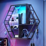 cointwo Floating Shelves With Lights, Led Shelves For Wall, Gaming Room Decor Display Shelf, Lighted Bar Shelves, Extra Hanging Hooks Storage, Sturdy Fast Assembly Great Weight Capacity-Black