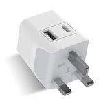 Ceptics Travel Adapter India to UK Adapter, 3 in 1 Plug Adapter with 1 USB, 1 USB-C, Singapore Travel Adapter, G Type Plug Socket, UK Adapter for Indian Pins for Laptops, Phones -CE-RoHS- White 1pc